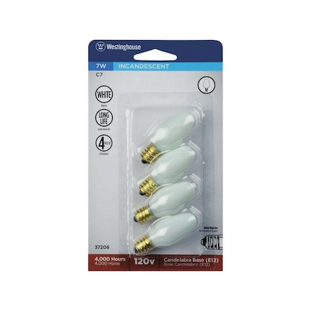 Westinghouse Westinghouse 7 W C7 Specialty Incandescent Bulb E12 (Candelabra) White 4 pk 3720600